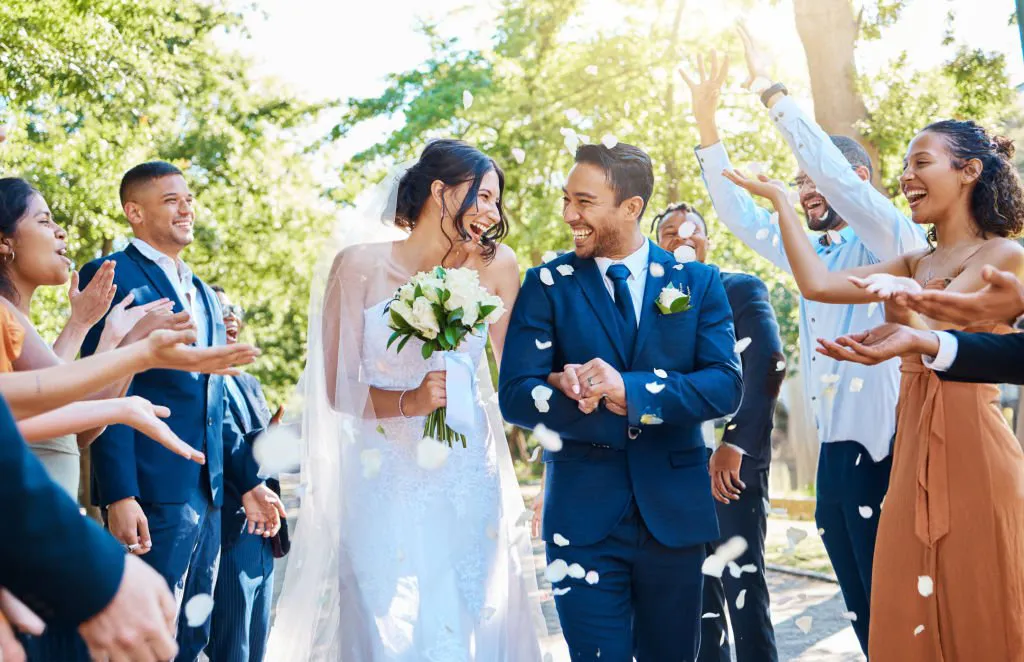 Bride and groom celebrating